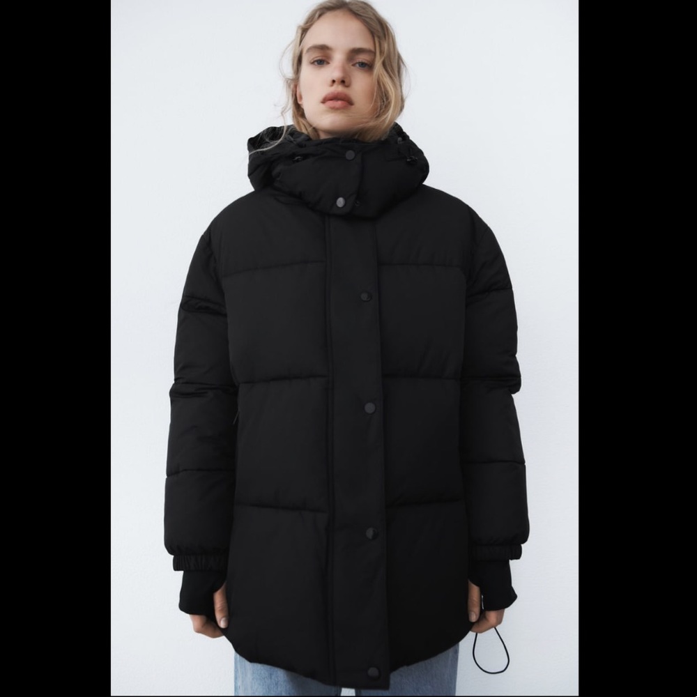 NWT Zara black hooded puffer jacket